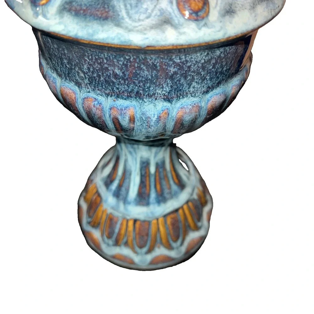 8/CERAMIC FINIAL STATUE Drip Glaze Finish Neoclassic Mid-Century 15 3/4